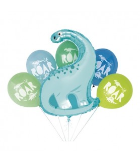Dinosaur 'Blue and Green' Mylar and Latex Balloon Bouquet Kit (1ct)