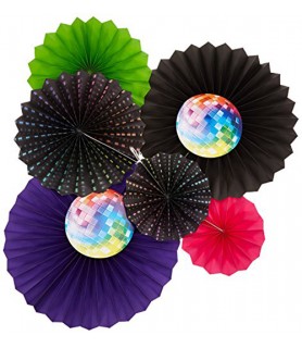 Disco 'Party Time' Paper Fan Decorations (6ct)