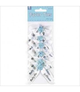 Baby Shower Blue Flower w/ Ribbon Favor Ties (6ct)