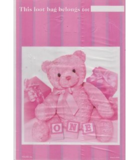 1st Birthday Pink Bear w/ Blocks Pink Favor Bags (8ct)