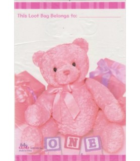 1st Birthday Pink Bear w/ Blocks Favor Bags (8ct)