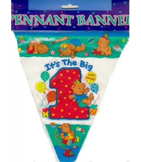 1st Birthday 'It's the Big 1' Teddy Bear Boy Flag Banner (12ft)