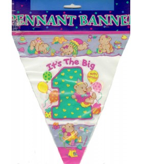 1st Birthday 'It's the Big 1' Teddy Bear Girl Flag Banner (12ft)