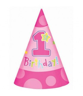 1st Birthday Girl Cone Hats (8ct)