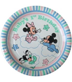 Disney Babies Vintage 1st Birthday Pastel Stripes Large Paper Plates (8ct)
