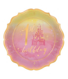 Disney Princess 'Once Upon a Time' 1st Birthday Small Metallic Paper Plates (8ct)