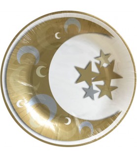 Ramadan Eid al-Fitr 'Moon and Stars' Extra Large Paper Plates (10ct)