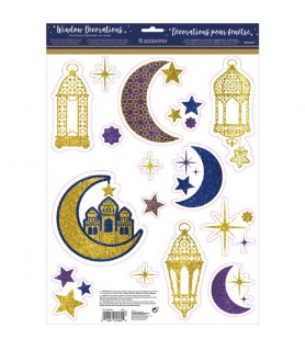 Ramadan 'Eid Mubarak' Glitter Vinyl Window Stickers (15ct)