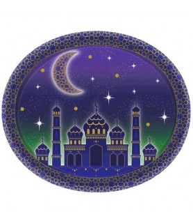 Ramadan 'Eid Mubarak' Extra Large Oval Paper Plates (8ct)