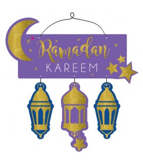 Ramadan 'Eid Mubarak' Deluxe Glitter Wooden Hanging Sign (1ct)