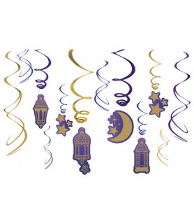 Ramadan 'Eid Mubarak' Hanging Swirl Decorations (12pc)