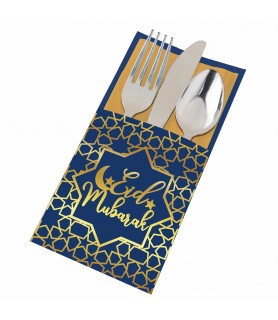 Ramadan 'Eid Mubarak' Foil Paper Cutlery Holders (12ct)