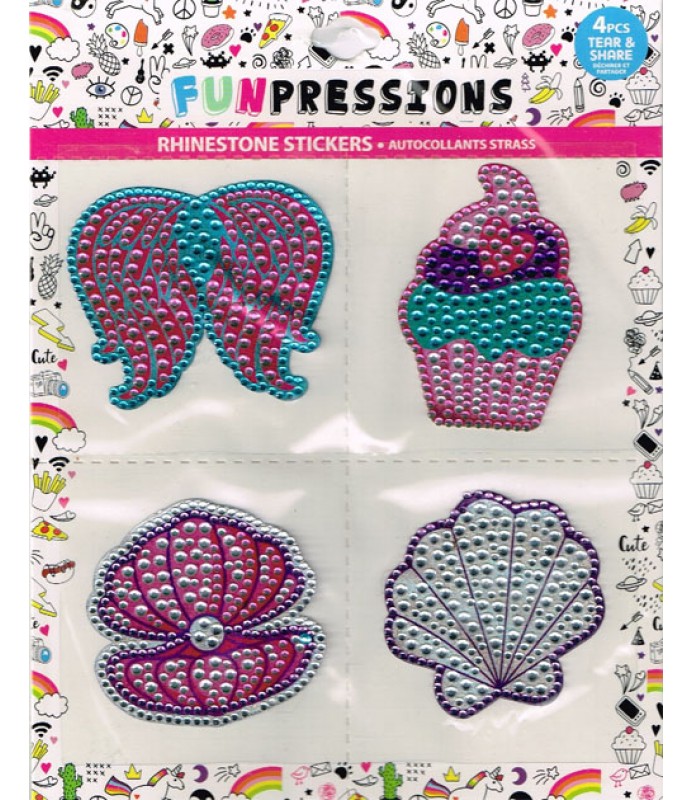 Rhinestone Cupcake & Seashell Stickers 1 Sheet