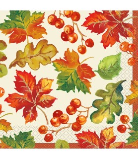 Fall Autumn 'Berries and Leaves' Lunch Napkins (16ct)