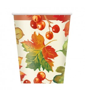 Fall Autumn 'Berries and Leaves' 9oz Paper Cups (8ct)