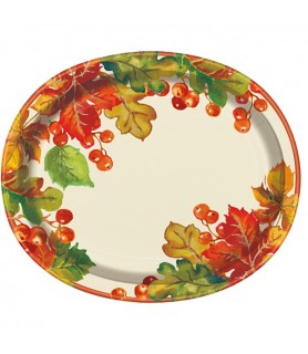Fall Autumn 'Berries and Leaves' Extra Large Oval Paper Plates (8ct)
