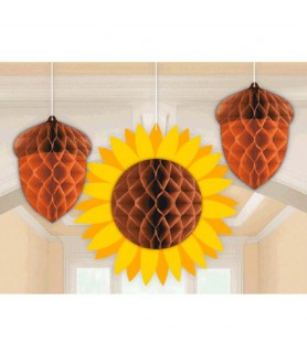 Fall Acorns Hanging Honeycomb Decorations (3ct)