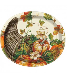 Fall Autumn 'Harvest Pumpkins' Extra Large Oval Paper Plates (8ct)