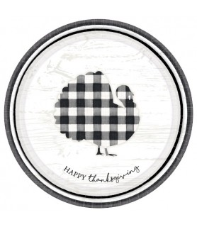 Thanksgiving 'Black and White Check' Extra Large Paper Plates (8ct)