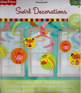 Fisher Price Animals of the Rain Forest Hanging Swirl Decorations (12pc)