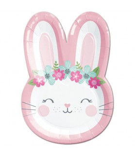 1st Birthday 'Floral Bunny' Small Shaped Paper Plates (8ct)