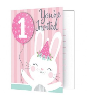 1st Birthday 'Floral Bunny' Invitations w/ Envelopes (8ct)