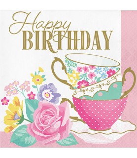 Floral Tea Party Happy Birthday Lunch Napkins (16ct)