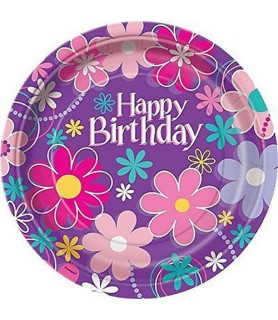 Floral 'Birthday Blooms' Large Paper Plates (8ct)