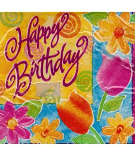 Floral Blooms Happy Birthday Small Napkins (16ct)