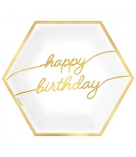 Birthday 'Golden Age' Large Hexagon Metallic Paper Plates (8ct)