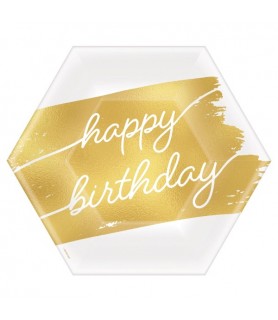 Birthday 'Golden Age' Small Hexagon Metallic Paper Plates (8ct)