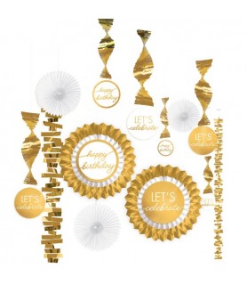 Birthday 'Golden Age' Paper and Foil Hanging Decorations Kit (13pcs)