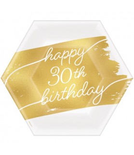 Birthday 'Golden Age' Small 30th Birthday Hexagon Metallic Paper Plates (8ct)