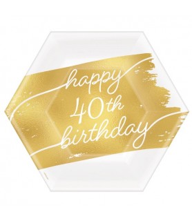 Birthday 'Golden Age' Small 40th Birthday Hexagon Metallic Paper Plates (8ct)