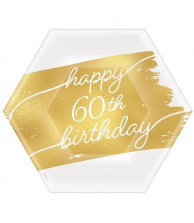 Birthday 'Golden Age' Small 60th Birthday Hexagon Metallic Paper Plates (8ct)
