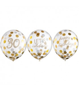 Birthday 'Golden Age' 30th Birthday Latex Confetti Balloons (6ct)