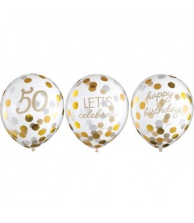 Birthday 'Golden Age' 50th Birthday Latex Confetti Balloons (6ct)