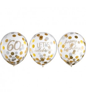 Birthday 'Golden Age' 60th Birthday Latex Confetti Balloons (6ct)