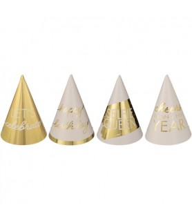Birthday 'Golden Age' Mini Foil Paper Cone Hats (12ct)