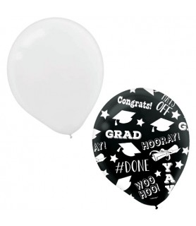 Graduation Black and White Latex Balloons (15ct)