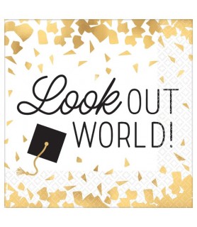 Graduation 'Look Out World!' Foil Small Napkins 3-ply (16ct)