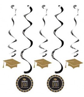 Graduation 'Glitzy Grad' Foil Hanging Swirl Decorations (5pc)