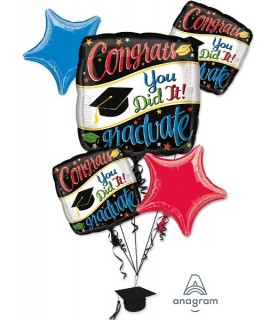 Graduation Colorful Foil Mylar Balloon Bouquet with Decorative Weight (1ct)