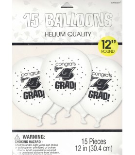 Graduation Congrats Grad! Doodle Print Latex Balloons in White (15ct)
