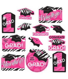 Graduation 'Zebra Party' Decorative Cutouts (12pc)