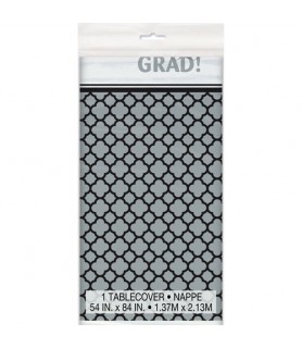 Graduation 'Grey Quatrefoil' Plastic Table Cover (1ct)