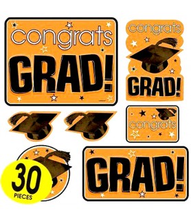 Graduation Orange & Black & White Cutouts (30ct)