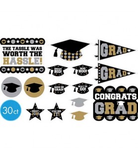 Graduation Gold & White & Black Cutouts (30ct)