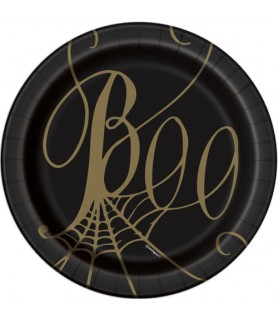 Halloween 'Black and Gold Spider Web' Small Paper Plates (8ct)