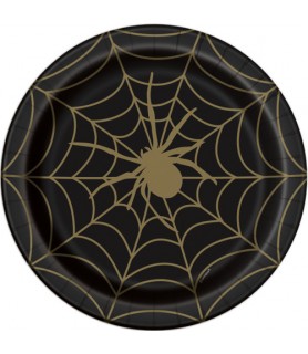 Halloween 'Black and Gold Spider Web' Large Paper Plates (8ct)